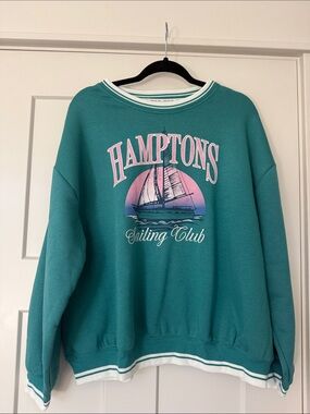 Limited Too Teal Crewneck Sweatshirt with Pink Graphic